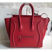 Duplicate Celine Mini Luggage Bag in Original Smooth Calfskin Red C090903