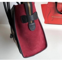 Best Product Celine Micro Luggage Bag in Original Black/Drummed Beige/Suede Dark Red C090904