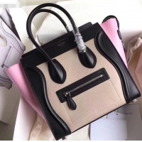 Good Quality Celine Micro Luggage Bag in Original Black/Drummed Beige/Pink C090904