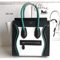 Crafted Celine Micro Luggage Bag in Original Smooth Calfskin Black/White/Green C090904