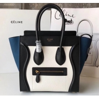 Trendy Design Celine Micro Luggage Bag in Original Black/Drummed White/Crinkled Blue C090904