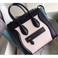 Charming Celine Micro Luggage Bag in Original Black/Drummed White/Crinkled Light Green C090904