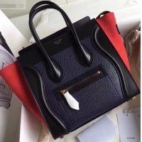 Good Quality Celine Micro Luggage Bag in Original Black/Drummed Navy Blue/Crinkled Red C090904