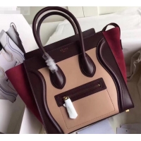 New Design Celine Micro Luggage Bag in Original Smooth Calfskin Burgundy/Beige/Suede Red C090904