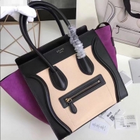 Perfect Celine Micro Luggage Bag in Original Black/Drummed Beige/Suede Purple C090904