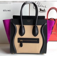 Discount Celine Micro Luggage Bag in Original Black/Drummed Beige/Suede Light Purple C090904