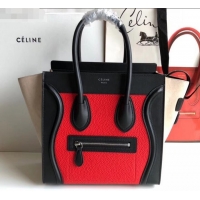 Sumptuous Celine Micro Luggage Bag in Original Black/Drummed Red/Suede Beige C090904