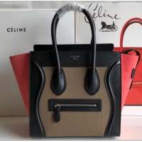 Hot Style Celine Micro Luggage Bag in Original Black/Drummed Beige/Suede Rouge Red C090904