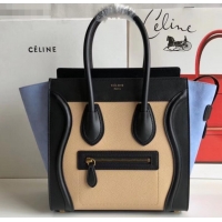 Sophisticated Celine Micro Luggage Bag in Original Black/Drummed Beige/Suede Sky Blue C090904