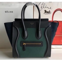 Unique Style Celine Micro Luggage Bag in Original Black/Drummed Green/Suede Blue C090904