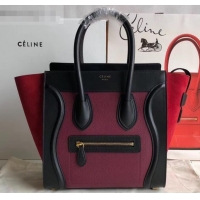 Pretty Style Celine Micro Luggage Bag in Original Black/Drummed Burgundy/Suede Red C090904