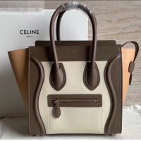 Top Grade Celine Micro Luggage Bag in Original Smooth Calfskin Etoupe/White/Apricot C090904