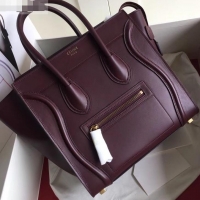 Classic Hot Celine Micro Luggage Bag in Original Smooth Calfskin Burgundy C090904