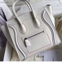 Luxury Celine Micro Luggage Bag in Original Smooth Calfskin White/Stitch C090904