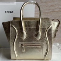 Best Grade Celine Micro Luggage Bag in Original Laminated Lambskin Gold C090905