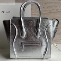 Grade Celine Micro Luggage Bag in Original Laminated Lambskin Silver C090905