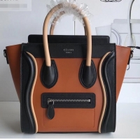 Perfect Celine Nano Luggage Bag in Original Smooth Calfskin Black/Caramel/Apricot with Removable Shoulder Strap C090906