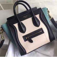 Good Quality Celine Nano Luggage Bag Black/Drummed White/Crinkled Light Green in Original with Removable Shoulder Strap 