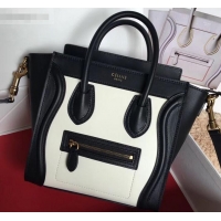 Crafted Celine Nano Luggage Bag in Original Smooth Calfskin Black/White with Removable Shoulder Strap C090906