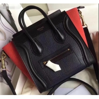 Top Grade Celine Nano Luggage Bag in Original Black/Drummed Navy Blue/Crinkled Red with Removable Shoulder Strap C090906