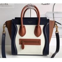 Durable Celine Nano Luggage Bag in Original Royal Blue/White/Khaki with Removable Shoulder Strap C090906