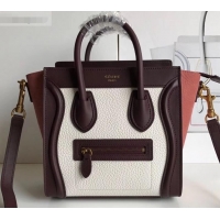 Fashion Celine Nano Luggage Bag in Original Burgundy/Drummed White/Crinkled Brick Red with Removable Shoulder Strap C090