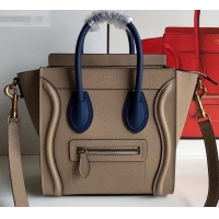 Shop Cheap Celine Nano Luggage Bag in Original Drummed Calfskin Beige/Blue with Removable Shoulder Strap C090906