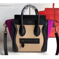 Best Product Celine Nano Luggage Bag in Original Black/Drummed Beige/Suede Light Purple with Removable Shoulder Strap C0