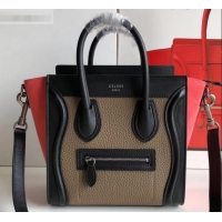 Original Cheap Celine Nano Luggage Bag in Original Black/Drummed Beige/Suede Rouge Red with Removable Shoulder Strap C09