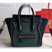 Stylish Celine Nano Luggage Bag in Original Black/Drummed Green/Suede Blue with Removable Shoulder Strap C090906