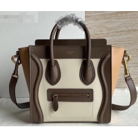 1:1 aaaaa Celine Nano Luggage Bag in Original Smooth Calfskin Etoupe/White/Apricot with Removable Shoulder Strap C090906