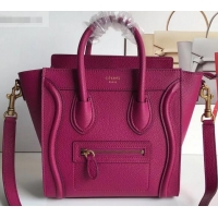 Sumptuous Celine Nano Luggage Bag in Original Drummed Calfskin Antiqued Red with Removable Shoulder Strap C090906