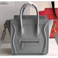 Fashion Celine Nano Luggage Bag in Original Drummed Calfskin Light Gray with Removable Shoulder Strap C090906