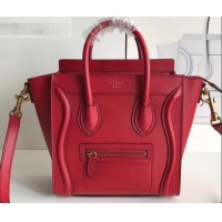 Affordable Price Celine Nano Luggage Bag in Original Smooth Calfskin Red with Removable Shoulder Strap C090906