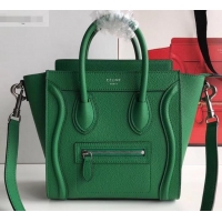 Low Price Celine Nano Luggage Bag in Original Drummed Calfskin Bamboo Green with Removable Shoulder Strap C090906