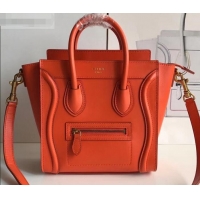 Discount Celine Nano Luggage Bag in Original Smooth Calfskin Orange with Removable Shoulder Strap C090906