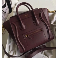 Duplicate Celine Nano Luggage Bag in Original Smooth Calfskin Burgundy with Removable Shoulder Strap C090906