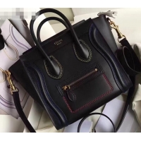 Super Quality Celine Nano Luggage Bag in Original Smooth Calfskin Black/Stitch with Removable Shoulder Strap C090906