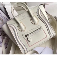 Good Quality Celine Nano Luggage Bag in Original Smooth Calfskin White/Stitch with Removable Shoulder Strap C090906