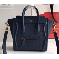 Design Discount Celine Nano Luggage Bag in Original Drummed Calfskin Royal Blue/Gold with Removable Shoulder Strap C0909