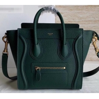 Top Grade Celine Nano Luggage Bag in Original Drummed Calfskin Dark Green with Removable Shoulder Strap C090906