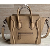 Most Popular Celine Nano Luggage Bag in Original Drummed Calfskin Beige with Removable Shoulder Strap C090906