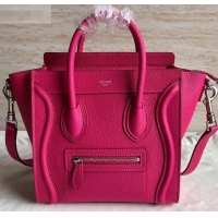 Good Looking Celine Nano Luggage Bag in Original Drummed Calfskin Fuchsia with Removable Shoulder Strap C090906