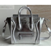 Best Product Celine Nano Luggage Bag in Original Laminated Lambskin Silver with Removable Shoulder Strap C090906