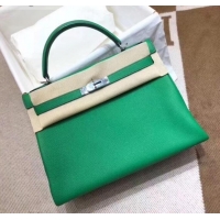 Classic Practical Hermes Kelly 28cm Bag In Original togo Leather With Gold/Silver Hardware bamboo green H091405