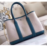 Grade Quality Hermes Canvas Garden Party 30 Bag Lake Blue/Creamy H091411