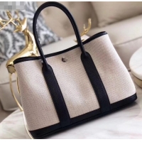 Hot Style Hermes Canvas Garden Party 30 Bag Black/Creamy H091411