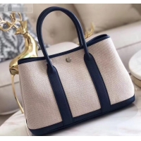 Good Quality Hermes Canvas Garden Party 30 Bag Navy Blue/Creamy H091411