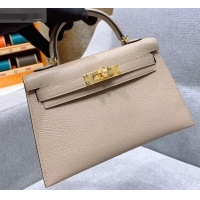 Sumptuous Hermes Mini Kelly II Bag in Original Chevre Leather Pale Gray H091413