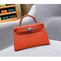 Crafted Hermes Mini Kelly II Bag in Original Chevre Leather H091413 Salmon Red